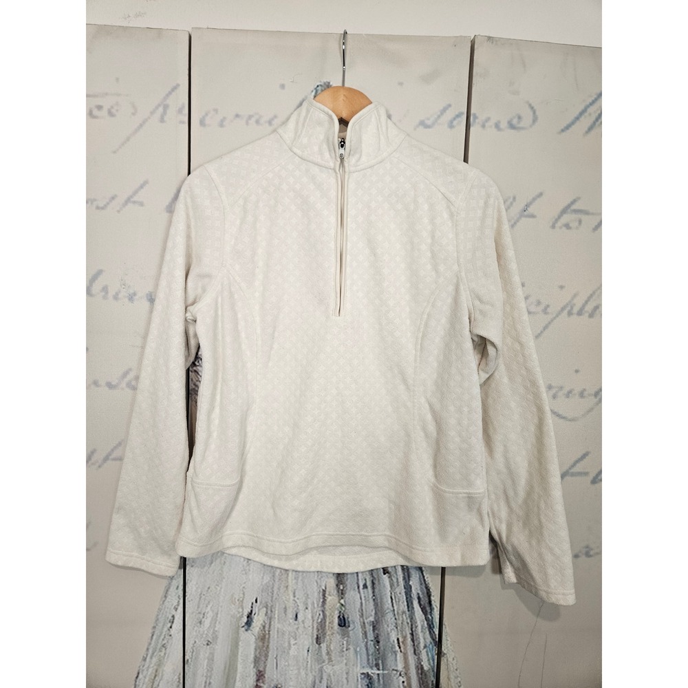 Lands End Fleece Pullover 6-8 Ivory Textured 1/4 Zip Mock Neck Gorpcore Layering